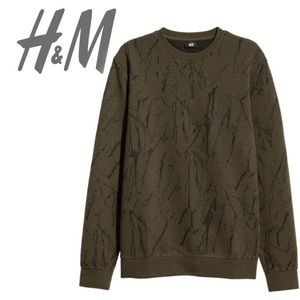 H&M Jacquard Knit Sweater - Khaki Green & Black M
